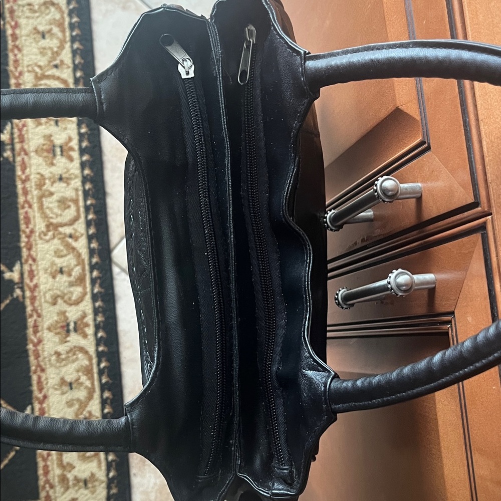 Elegant Black Braided & Patchwork Pleather Should… - image 7